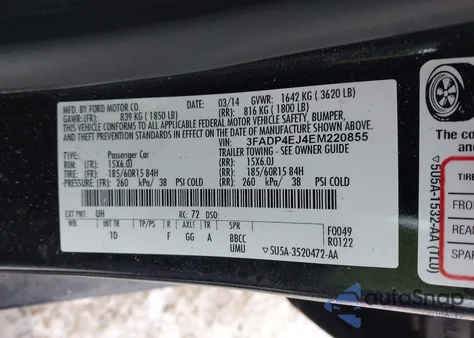 2014 Ford Fiesta Se из США, поврежденный, VIN 3FADP4EJ4EM220855